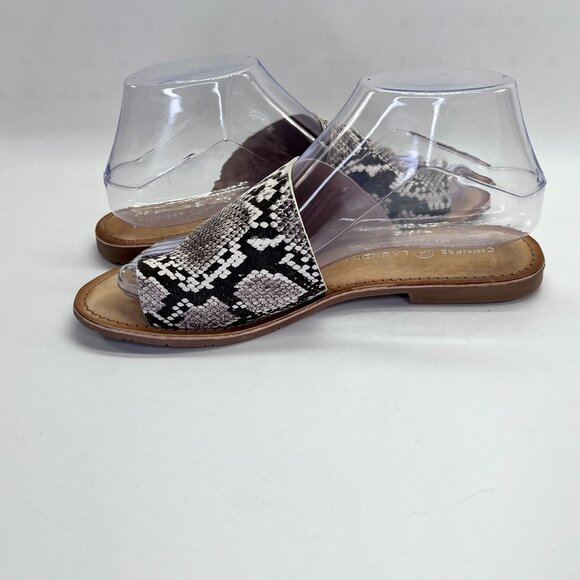 Chinese Laundry Gemmy Sandals Size 7.5 Black and White Snake Print Leather - Picture 6 of 13
